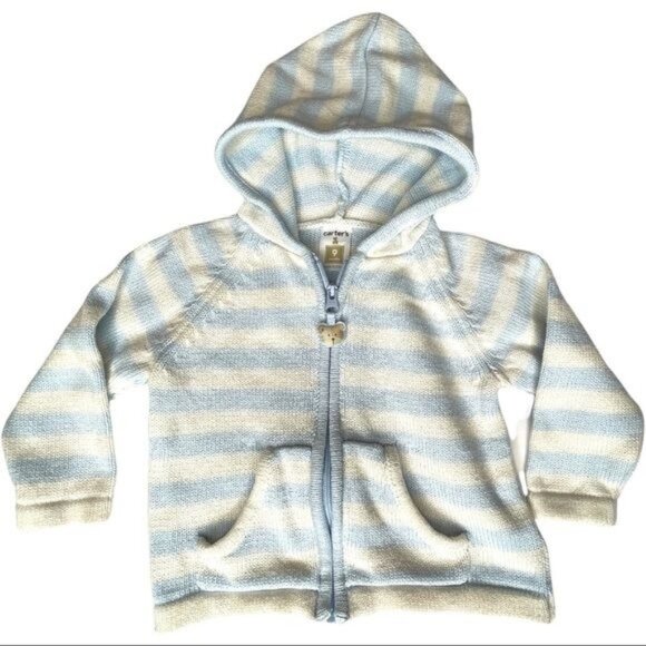 Carter's Other - Carter's Blue/White Hooded Sweater Zip Front Baby 9M Cozy Classic Casual